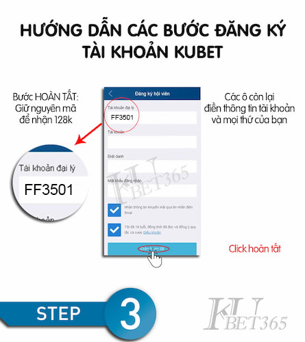 bước 3 đăng ký tài khoản kubet